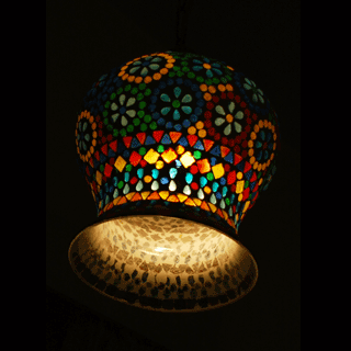 Lamp with coloured glass pieces